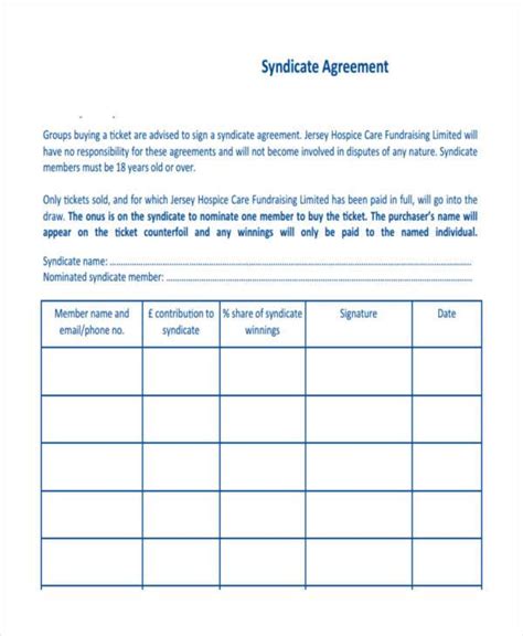 euromillions lottery syndicate agreement.